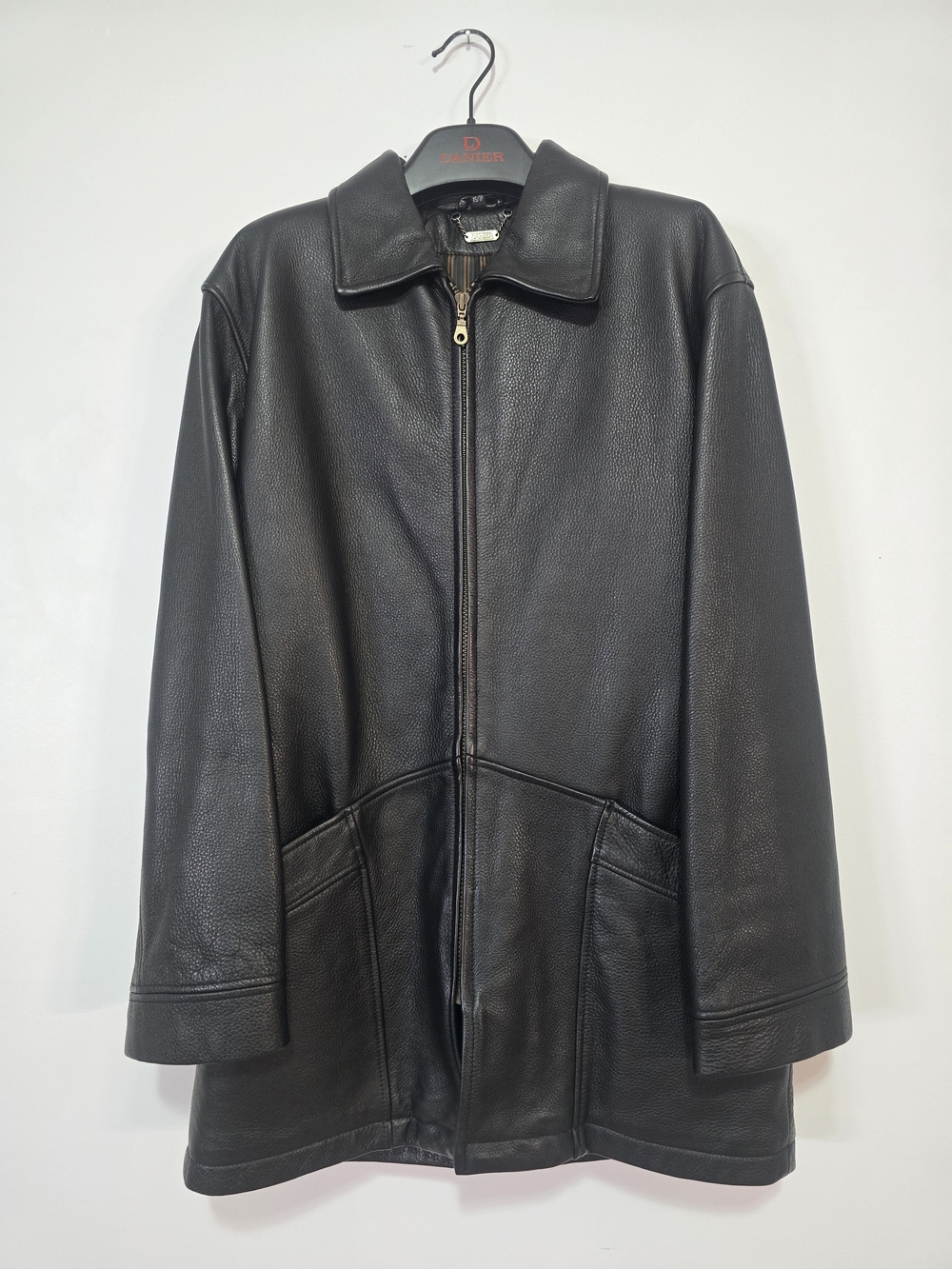 Danier Black Leather Zip-Front Pea Coat